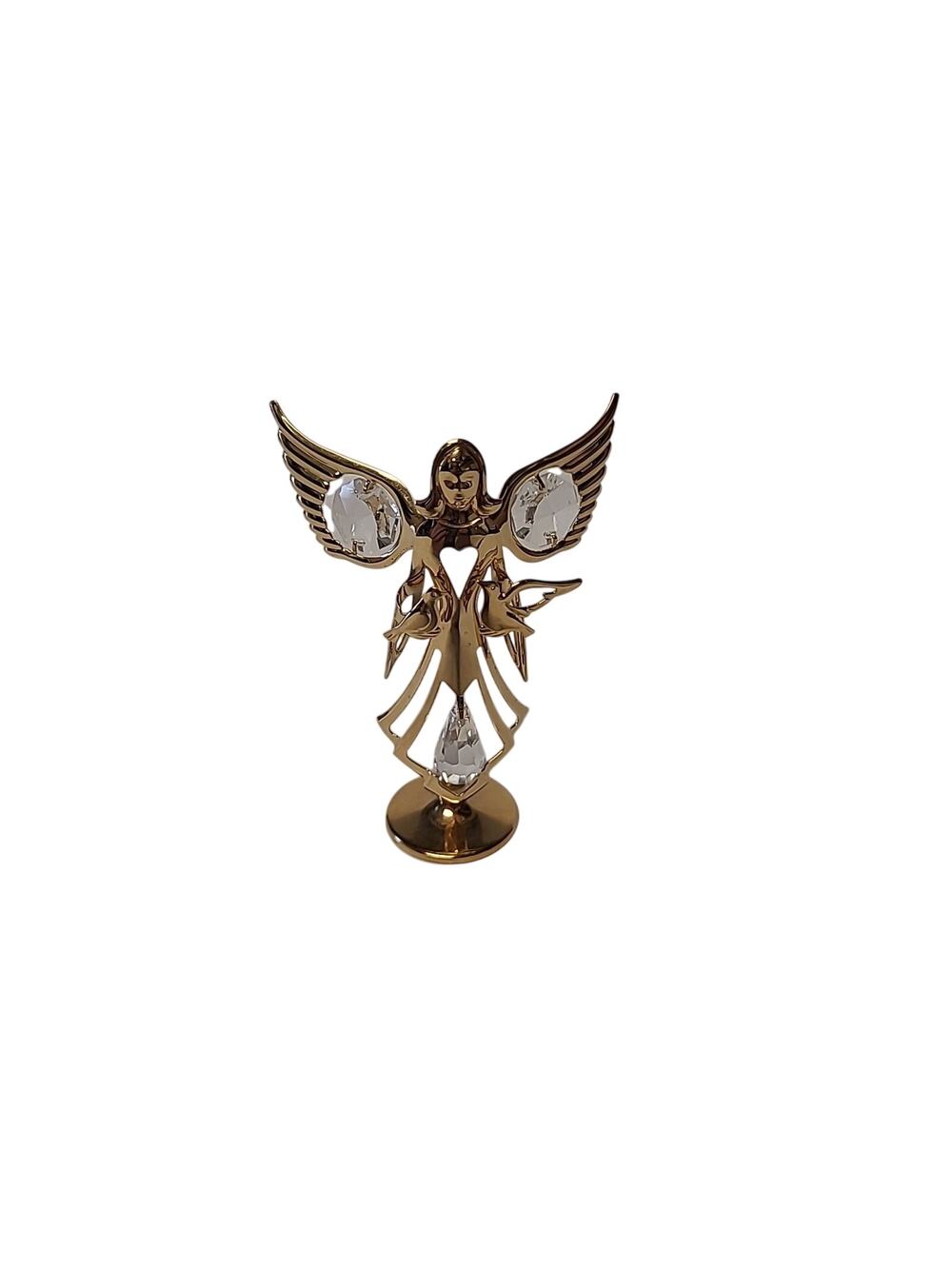 Mascot Angel Figurine Statue 24K Gold Plated With Austrian Crystals Made In USA